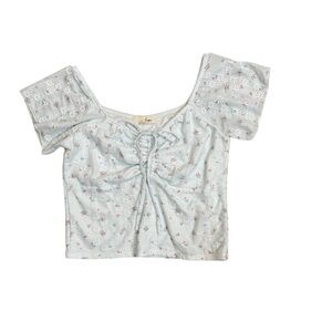 Hesperus Floral Milkmaid Crop Top Blue Coquette Tie Front Size M